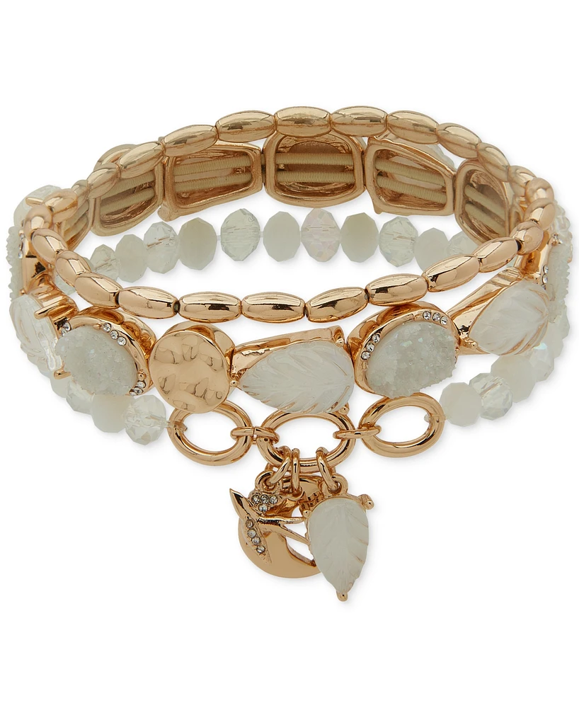 lonna & lilly Gold-Tone 3-Pc. Set Mixed Stone & Bird Stretch Bracelets