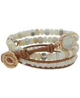 lonna & lilly Gold-Tone Pave & Drusy Stone Beaded Leather Wrap Bracelet