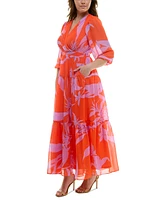 Taylor Plus V-Neck 3/4-Sleeve Tiered Maxi Dress