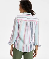 Charter Club Women's Magnolia Button-Down Roll-Tab-Sleeve Woven 100% Linen Top, Exclusively at Macy's