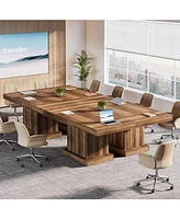 Tribesigns 63-Inch Executive Desk, Farmhouse Wooden Computer Writing Conference Table with Heavy Duty Pedestal, Large Business Furniture Workstation f