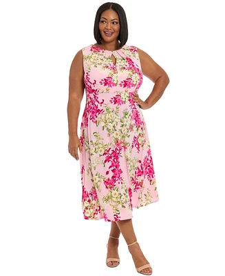 London Times Plus Size Floral-Print Jersey Dress