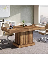 Tribesigns 63-Inch Executive Desk, Farmhouse Wooden Computer Writing Conference Table with Heavy Duty Pedestal, Large Business Furniture Workstation f