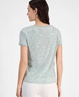 Anne Klein Petite Crewneck Short-Sleeve Sequin T-Shirt