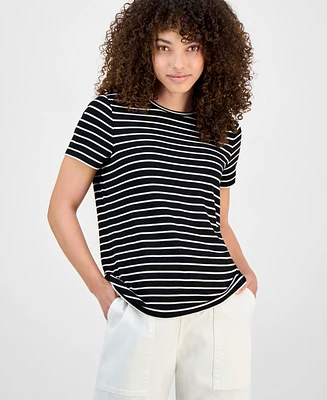 Liverpool Los Angeles Petite Striped Crewneck Short-Sleeve T-Shirt