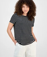Liverpool Los Angeles Petite Striped Crewneck Short-Sleeve T-Shirt