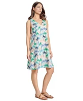 Jones New York Women's Palm-Print Linen-Blend Trapeze Mini Dress