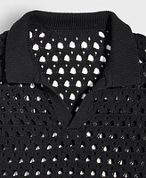 Mode of One Men's Johnny-Collar Open-Stitch Short-Sleeve Sweater, Exclusively at Macy's