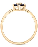 Blue Sapphire (1/4 ct. t.w.) & White Sapphire (1/20 ct. t.w.) Flower Ring in 14K Gold over Sterling Silver