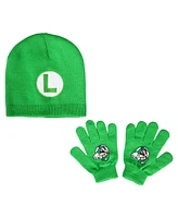 Super Mario Brothers Mario & Luigi Youth 2-Pack Beanie And Glove Set for Kids