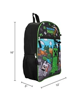 Minecraft 5-Piece Set: 16" Backpack, Lunchbox, Utility Case, Rubber Keychain, and Carabiner