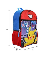 Pokemon 5-Piece Set: 16" Backpack, Padded Utility Case, Small Utility Case, Rubber Keychain, and Carabiner