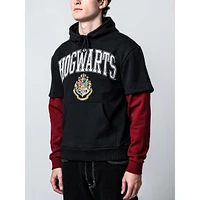 Harry Potter Hogwarts Crest Long Sleeve Black Adult Layered Hoodie-xl