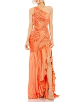 Women's Side Cut-Out One-Shoulder Pleated Gown