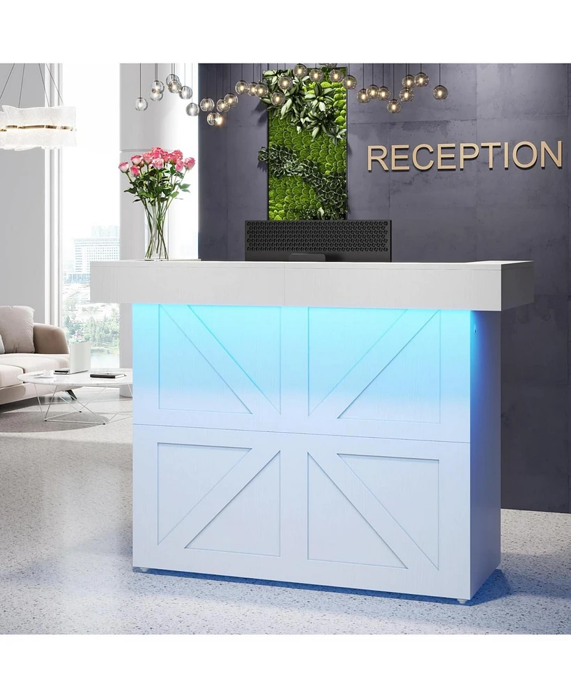 Tribesigns Reception Desk with Light, 55-Inch Front Desk with Cable Grommets, Modern Retail Counter Table for Salon, Lobby, Shop, Office Reception Roo