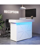 Tribesigns Reception Desk with Light, 55-Inch Front Desk with Cable Grommets, Modern Retail Counter Table for Salon, Lobby, Shop, Office Reception Roo