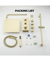 12-Inch Luxury Thermostatic Shower System with Body Jets, Stainless Steel Square Rainfall Head, and Handheld