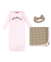 Hudson Baby Infant Girl Gown, Swaddle Blanket and Cap or Headband, Leopard Mamas Mini, 0-6 Months