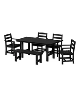 6-Piece Outdoor Hdpe Patio Dining Table Set with Bench