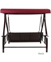 3-Person Patio Swing with Side Tables - Adjustable Tilt Canopy - 600 lb Capacity - Steel and Polyester - Merlot