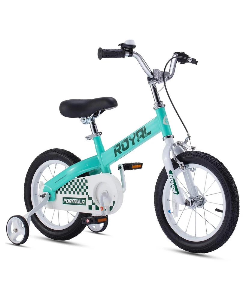 RoyalBaby Formula 16" Kids Bike w/Kickstand, Training Wheels, Coaster Brake, and Adjustable Handlebar & Seat, for Boys and Girls Ages 3 to 10, Green