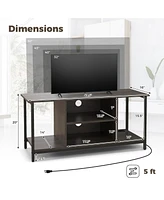 3-Tier Tv Stand with Power Outlet Usb and Adjustable Shelf
