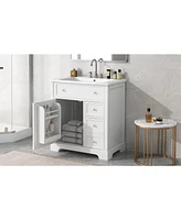 30" White Bathroom Vanity Cabinet with Sink Top and Storage