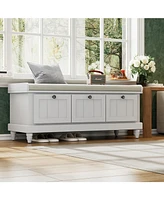 Classic Storage Bench with Cushioned Seat and Three Drawers for Entryway and Living Room (Light Gray)