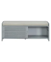 Distressed Shutter Storage Bench with Acacia Veneer for Retro Charm for Living Room