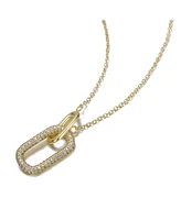 Sterling Silver with Clear Cubic Zirconia Interlocking Links Necklace White Gold Plated or 14K