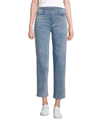 Lands' End Women's Tall Starfish High Rise Knit Denim Straight Crop Jeans