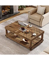 Tribesigns Farmhouse Coffee Table, 47-Inch Wood Center Table with Storage Shelf, 2-Tier Rectangle Cocktail Tea Table with Sturdy Frame for Living Room