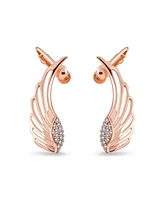 Bling Jewelry Trendy Angel Wing Feather Ear Cuff Cartilage Earrings Rose Gold Silver Plated