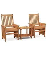 Gymax 3PCS Furniture Set w/ 1.5'' Umbrella Hole Hardwood Table & Chairs Set Patio