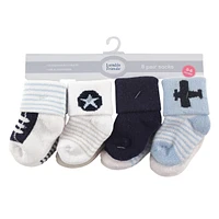 Luvable Friends Baby Boys Grow with Me Cotton Terry Socks, Blue Airplane, 0-6 and 6-12 Months