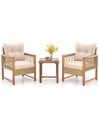 Gymax 3 Pcs Furniture Set Patio Pe Wicker Conversation Bistro Set