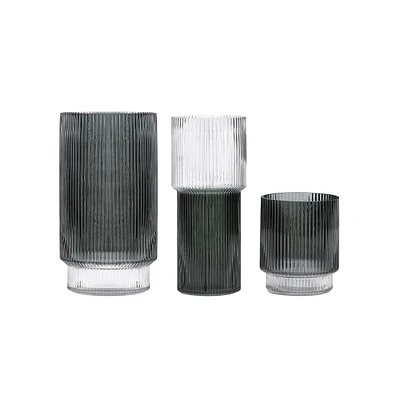 Zinc, Fluted Glass Vase Set 3