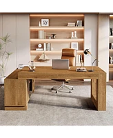 Tribesigns 63-Inch L Shaped Executive Desk with Storage Cabinets and 2-Tier Shelf, Simple Modern Business Furniture Large Computer Writing Table Works