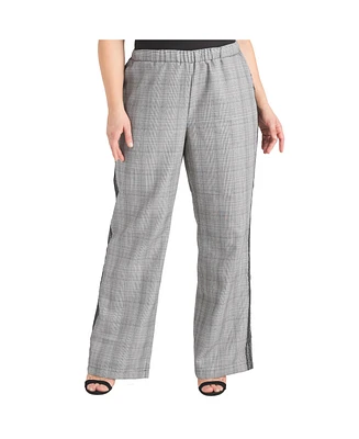 Plus Women's Tuxedo Plaid Wide Leg Suit Pants