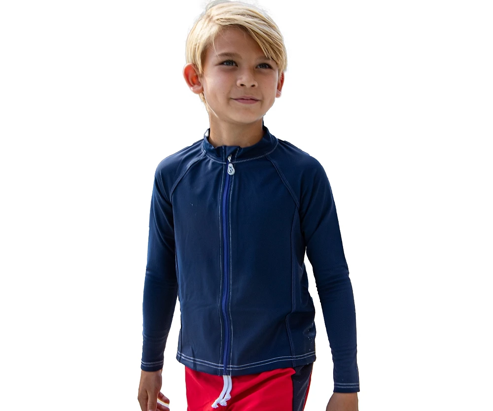 NoNetz Boys & Girls Long Sleeve No-Rash Rash Guards With Skin Safe Zipper