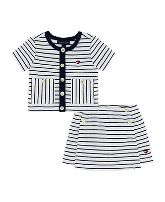 Tommy Hilfiger Toddler and Little Girls 2-Piece Striped Popcorn Knit Top and Skirt Set