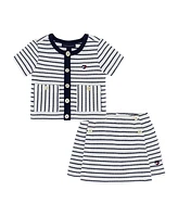 Tommy Hilfiger Toddler and Little Girls 2-Piece Striped Popcorn Knit Top and Skirt Set