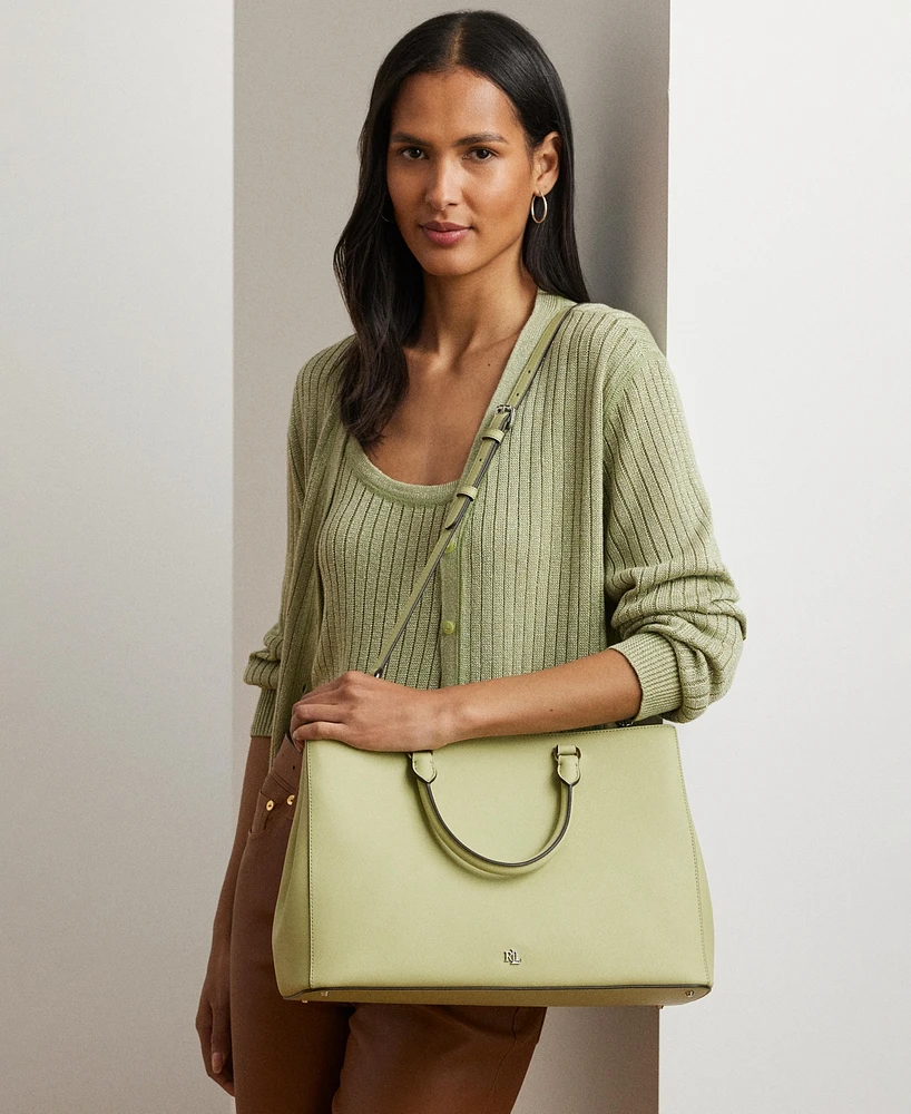 Lauren Ralph Lauren Crosshatch Leather Large Hanna Satchel