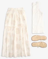 Jones New York Womens Cutaway Applique Tank Top Tiered Maxi Skirt