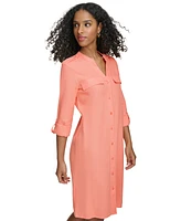 Calvin Klein Women's Roll-Tab-Sleeve Button-Front Shirtdress