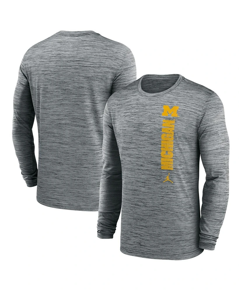 Jordan Men's Heather Gray Michigan Wolverines 2024 Sideline Velocity Performance Long Sleeve T-Shirt