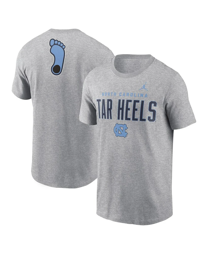 Jordan Men's Heather Gray North Carolina Tar Heels Campus 2-Hit Primary Mascot T-Shirt