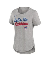 Nike Women's Heather Gray Chicago Cubs Script Tri-Blend T-Shirt