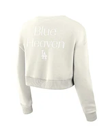 Fanatics Women's Cream Los Angeles Dodgers Relax Studio Cropped Pullover Sweatshirt