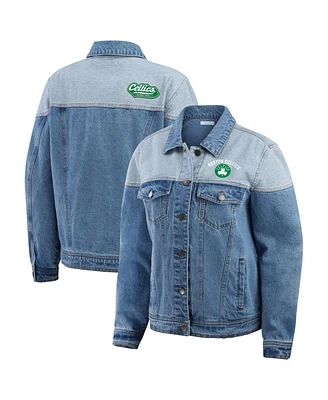 Wear by Erin Andrews Women's Blue Boston Celtics Full-Button Denim Jacket